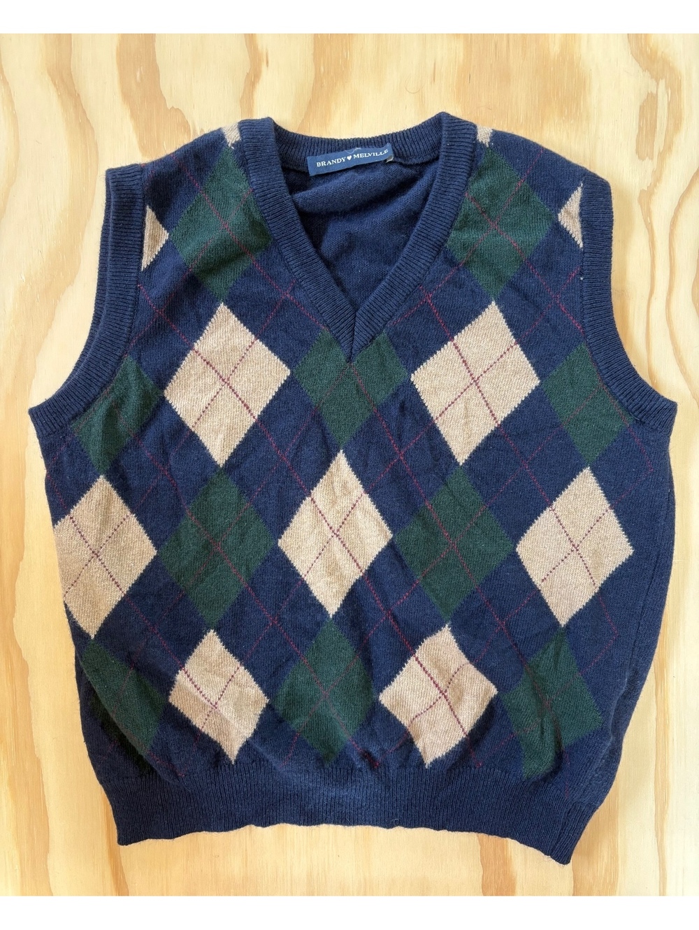 Brandy Melville Navy Argyle Sweater Vest Preppy V-Neck One Size